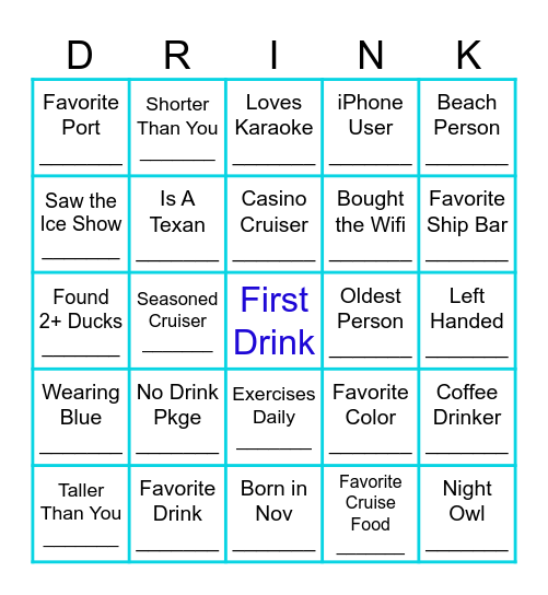 Mariner Bar Crawl Bingo Card