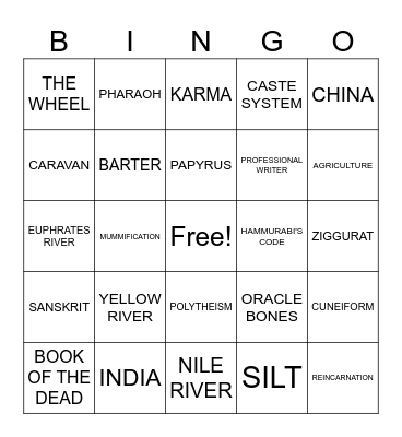 RIVER VALLEY CIVILIZATIONS Bingo Card