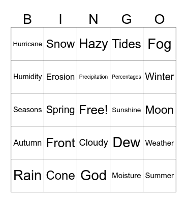 Weather Words Bingo Card