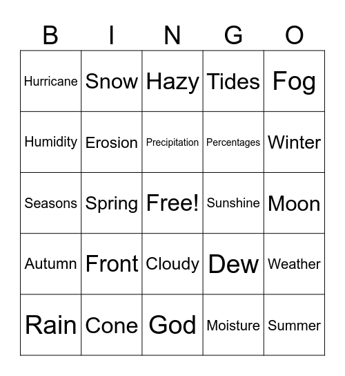 Weather Words Bingo Card