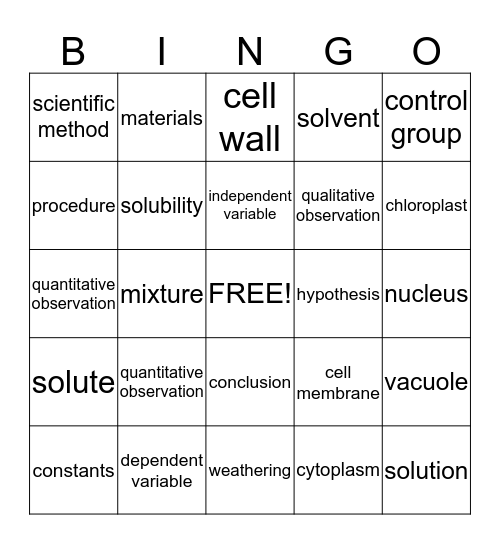 Scientific Method/Ecosystem Bingo Card