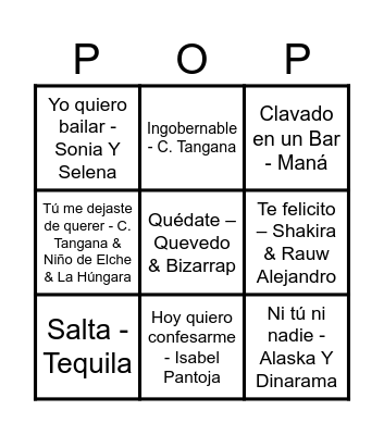 BINGO POP * NANANÁ Bingo Card