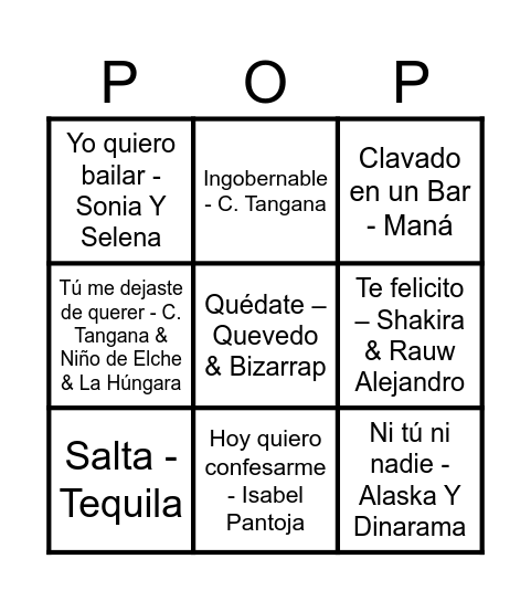 BINGO POP * NANANÁ Bingo Card