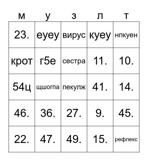 Музыкальное лото Bingo Card