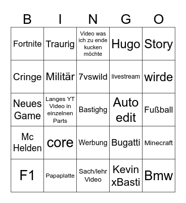 tiktok Bingo Card