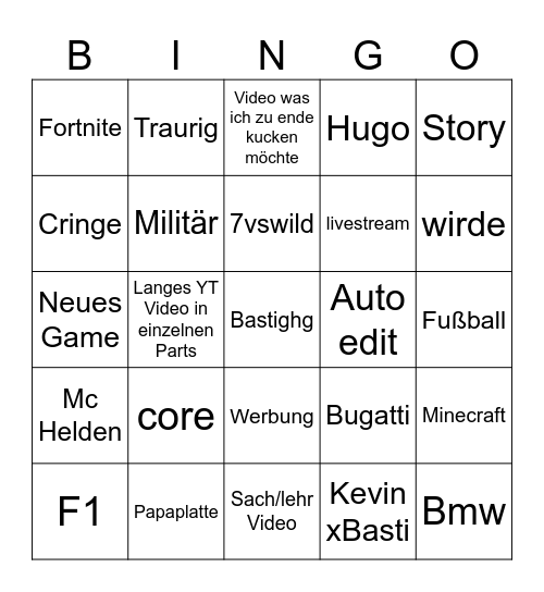 tiktok Bingo Card