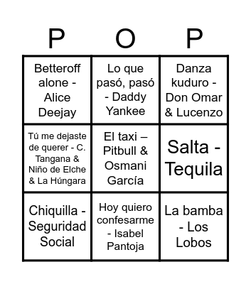 BINGO POP * NANANÁ Bingo Card