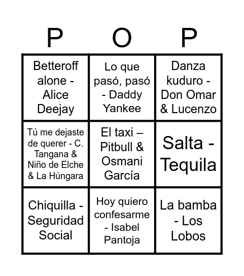 BINGO POP * NANANÁ Bingo Card