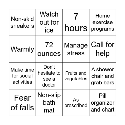 Health Management Bingo Card