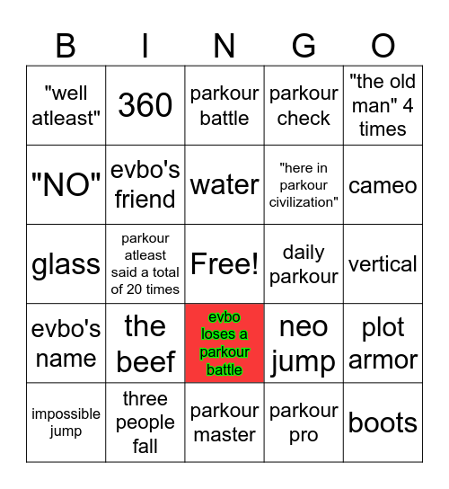 parkour civilization Bingo Card