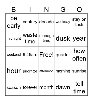 Lesson 5 Bingo Card