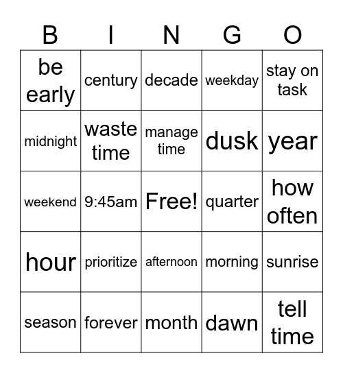 Lesson 5 Bingo Card