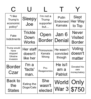 MAGA Spiel, TikTok Live Edition Bingo Card