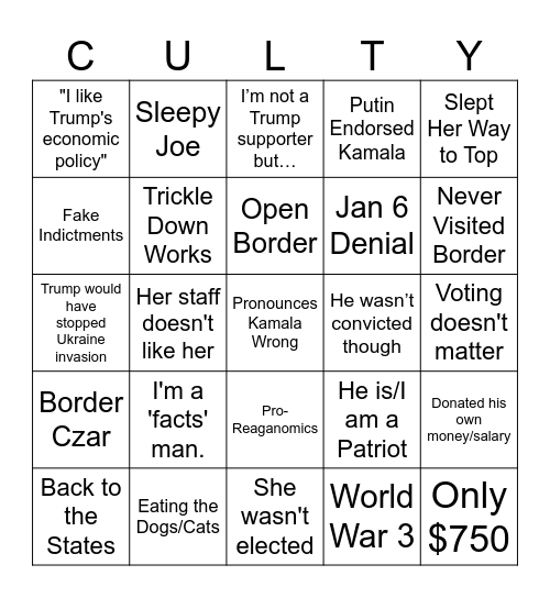 MAGA Spiel, TikTok Live Edition Bingo Card