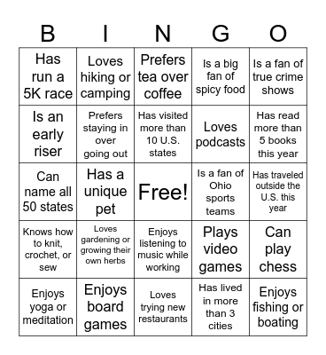 Get to Know You Bingo Card