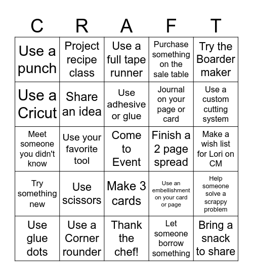 Scrapbooking Bingo Card