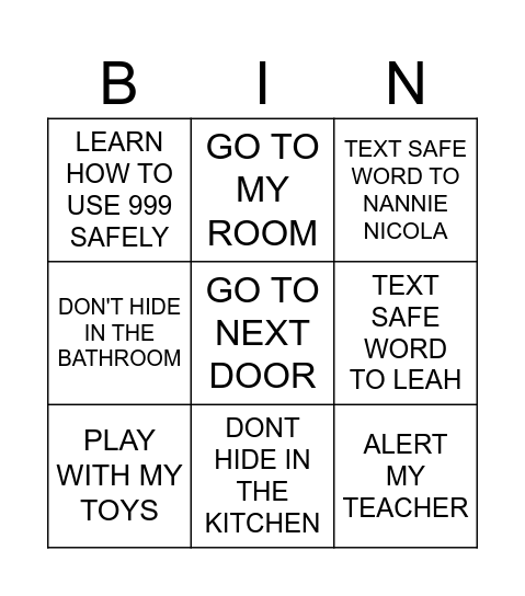 ZAYD SAFETY PLANNING Bingo Card