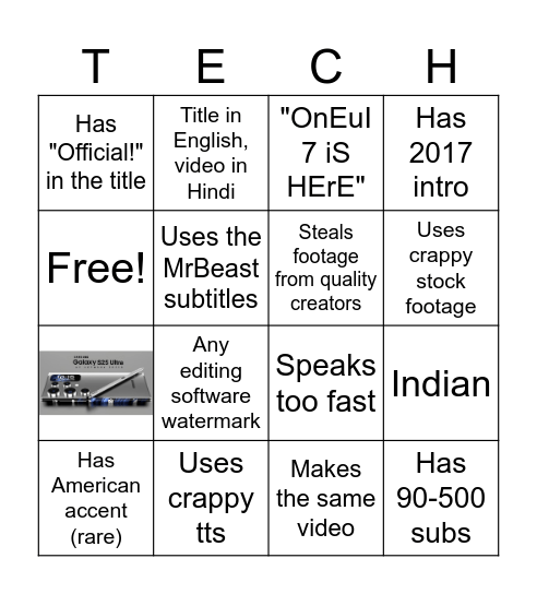 Tech YouTube Bingo Card