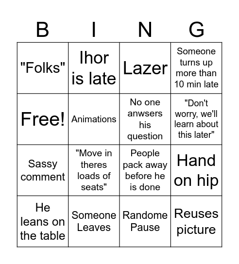 Bio Bingo Card