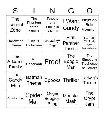 SINGO! Halloween Spooks Edition Bingo Card