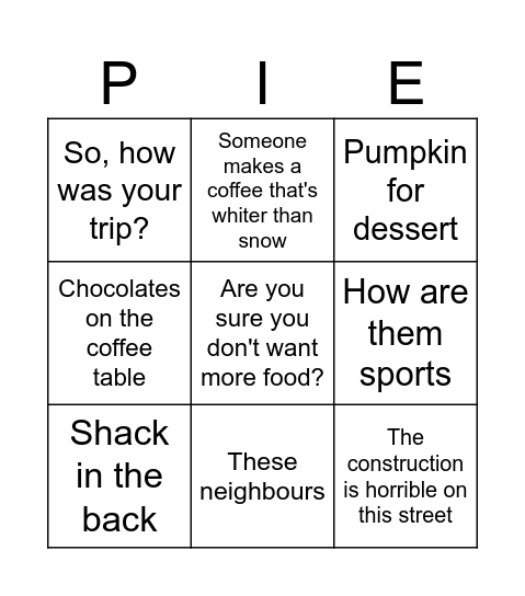 Thanksgiving Bingo Card