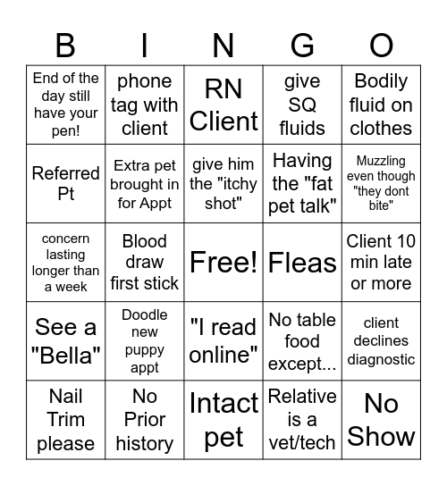 THAH Vet Tech Bingo! Bingo Card