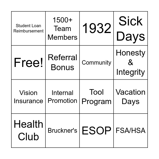 Bruckner Benefits Bingo Card