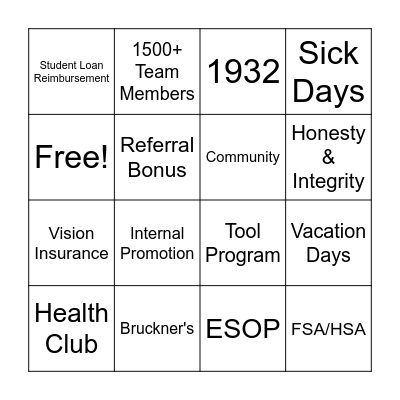 Bruckner Benefits Bingo Card