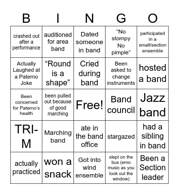 Wayne Hills Band Bingo Card