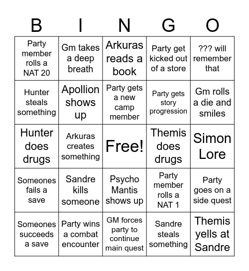 Untitled Bingo Card