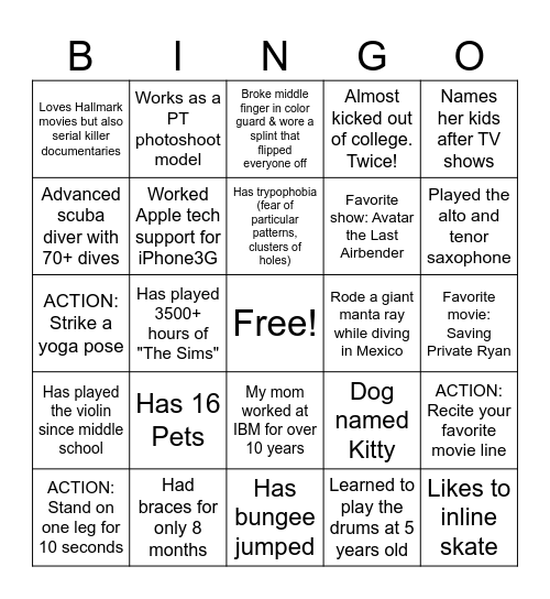 Team Facts BINGO Card