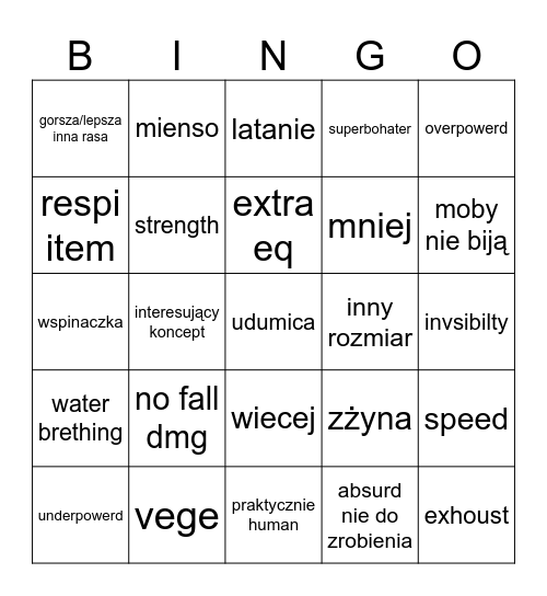 udum klasa bingo Card