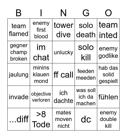 League Jaulung Bingo Card