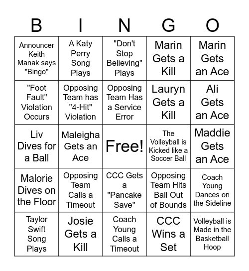 CCC Volleyball 10.17.2024 Bingo Card