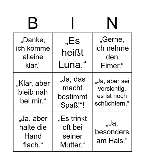 Dieses Tier passt zu mir Bingo Card