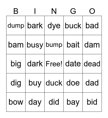 /b/ and /d/ Minimal Pairs Bingo Card