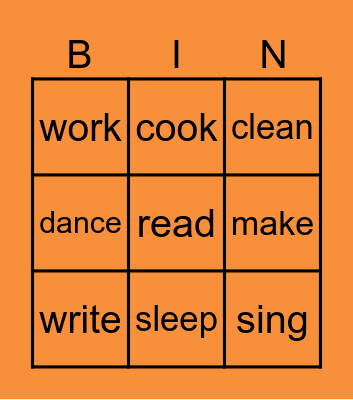 Present Continuos Bingo Card
