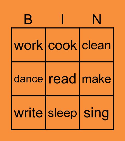 Present Continuos Bingo Card