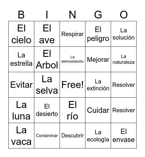 El Medio Ambiente Bingo Card