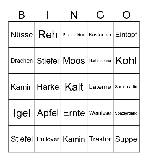 Herbst Bingo Card