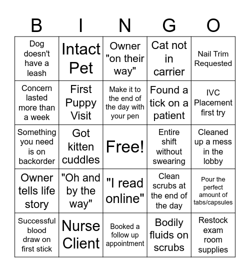 Vet Tech Week Bingo! Bingo Card