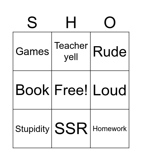 Sorts Bingo Card