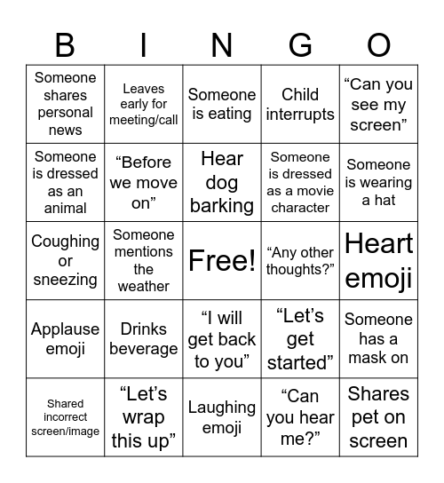 All Staff Bingo Card