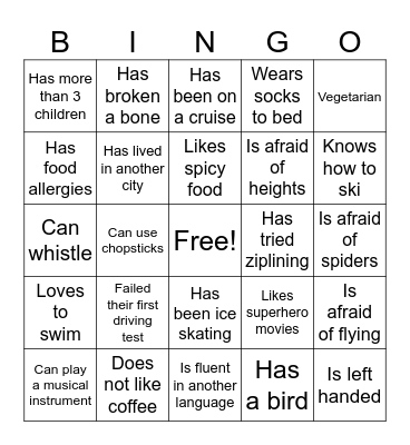 Ice Breaker Bingo Card