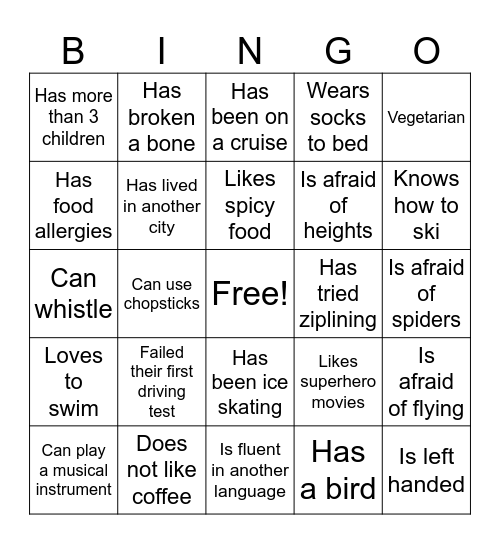 Ice Breaker Bingo Card