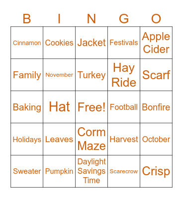 Fall Fun! Bingo Card