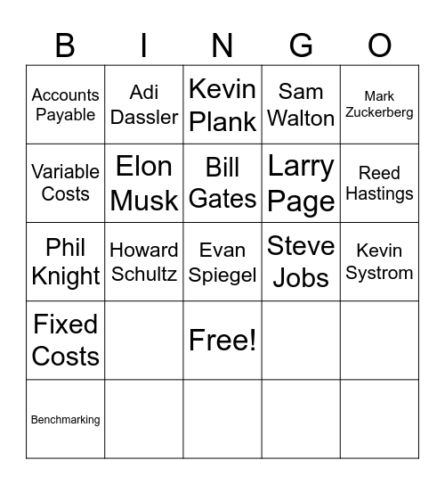 Business Bingo Card