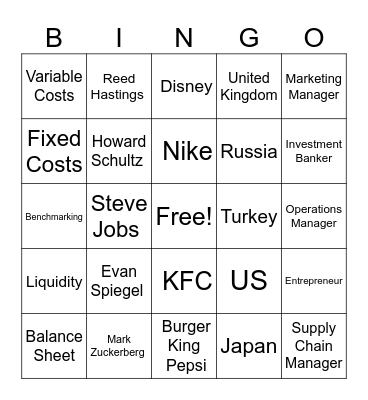 Business Bingo Card