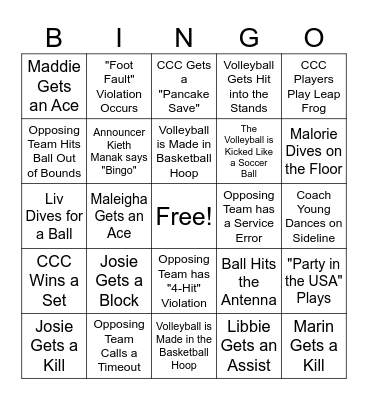 CCC Volleyball 10.17.2024 Bingo Card