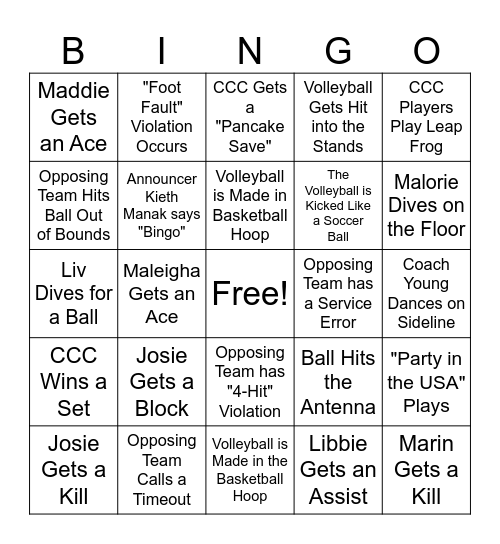 CCC Volleyball 10.17.2024 Bingo Card